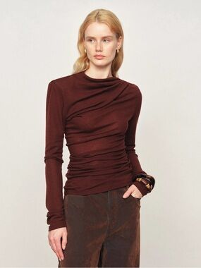 FABRIQUE Edith Runched Long Sleeve Top in Lightweight Merino Wool Knit